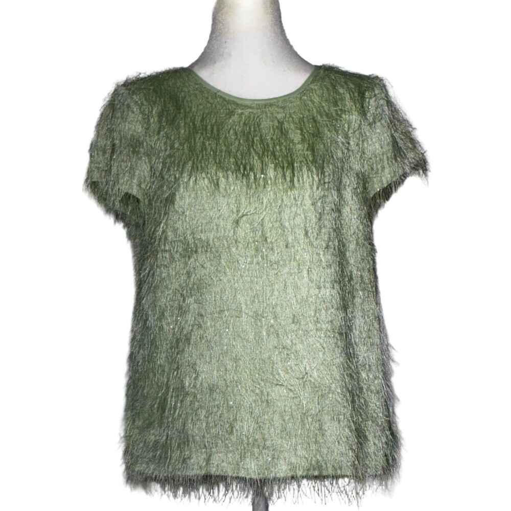 Ann Taylor Retro Eyelash Mint Green Top Size 8 Petite Short Sleeve